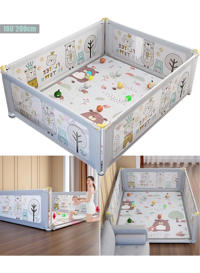 TAPIT Baby Playpen 180x200cm Fold Down Safety Playpen for Toddlers Extra Large & Reliable Play Center for Infants with Anti-Slip Suckers and Super Soft Breathable Mesh (No mat) - Image 1